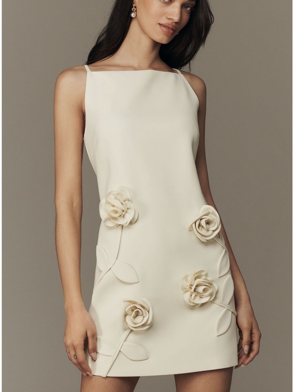 Ivory Floral Appliqué Mini Dress- Anthropologie NWT
